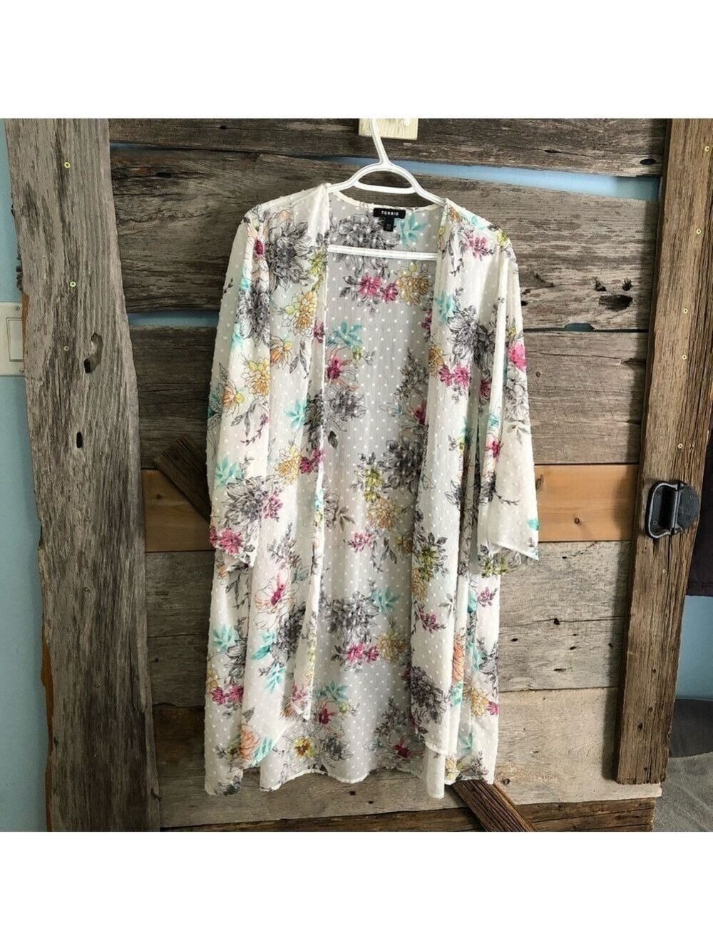Torrid Plus Size 1/2 White/Sheer Swiss Dot Floral Kimono
